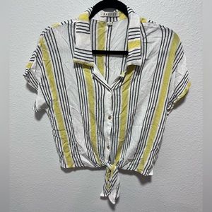 Harper Yellow Black White Striped Tie Front Crop Top Size Small